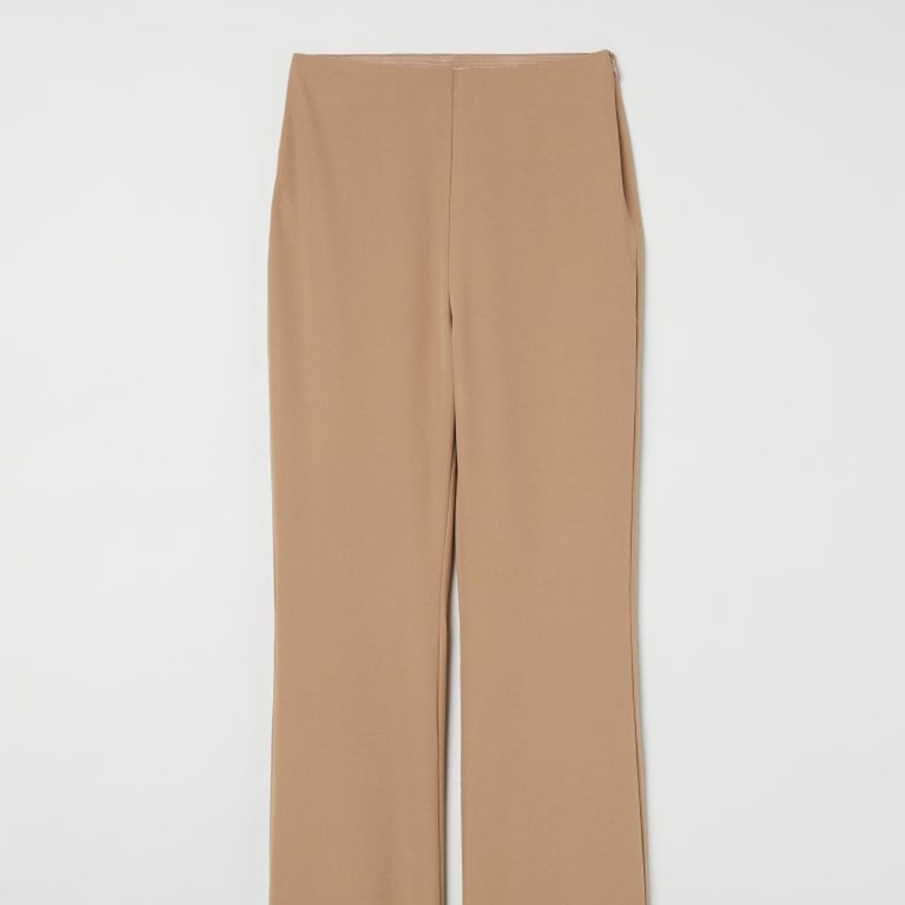 H&M Women's Beige High-Waist Flared Stretch Elastic-Band Pants Size 0